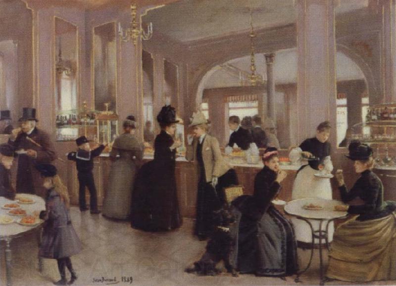 Jean Beraud the Patisserie Gloppe on the Champs-Elysees Norge oil painting art